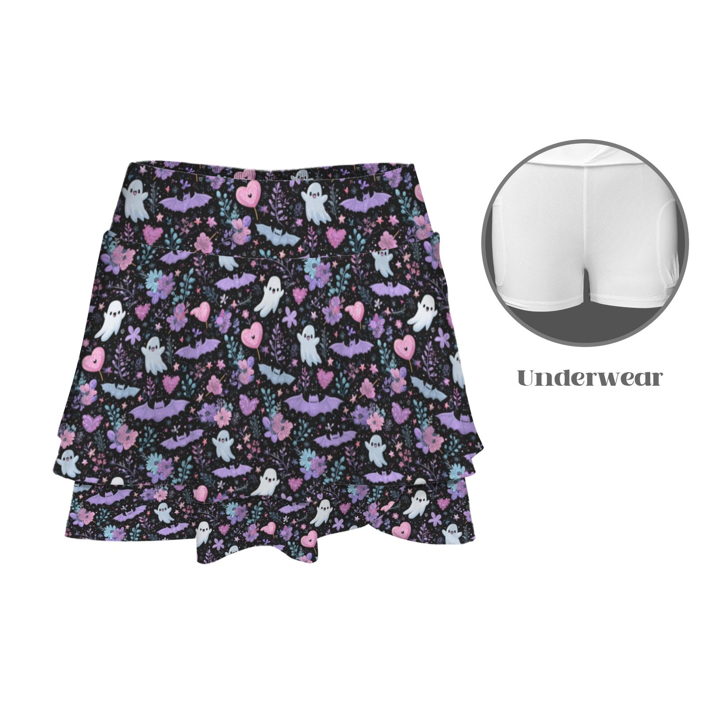 Trick or Treat High Waist Layered Ruffle Pockets Sports Skirt Active Wear for Woman, Skirts with Hidden Pocket