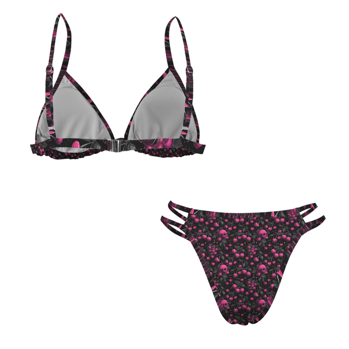 Poison Me Cherry Triangle Bikini Top & Low Rise String Thong Set