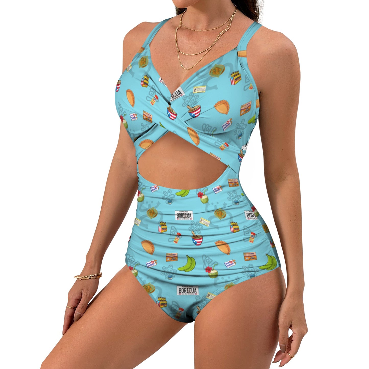 Boricua Swimwear Women's Twist Front Tie Back Swimsuit (Model S57)