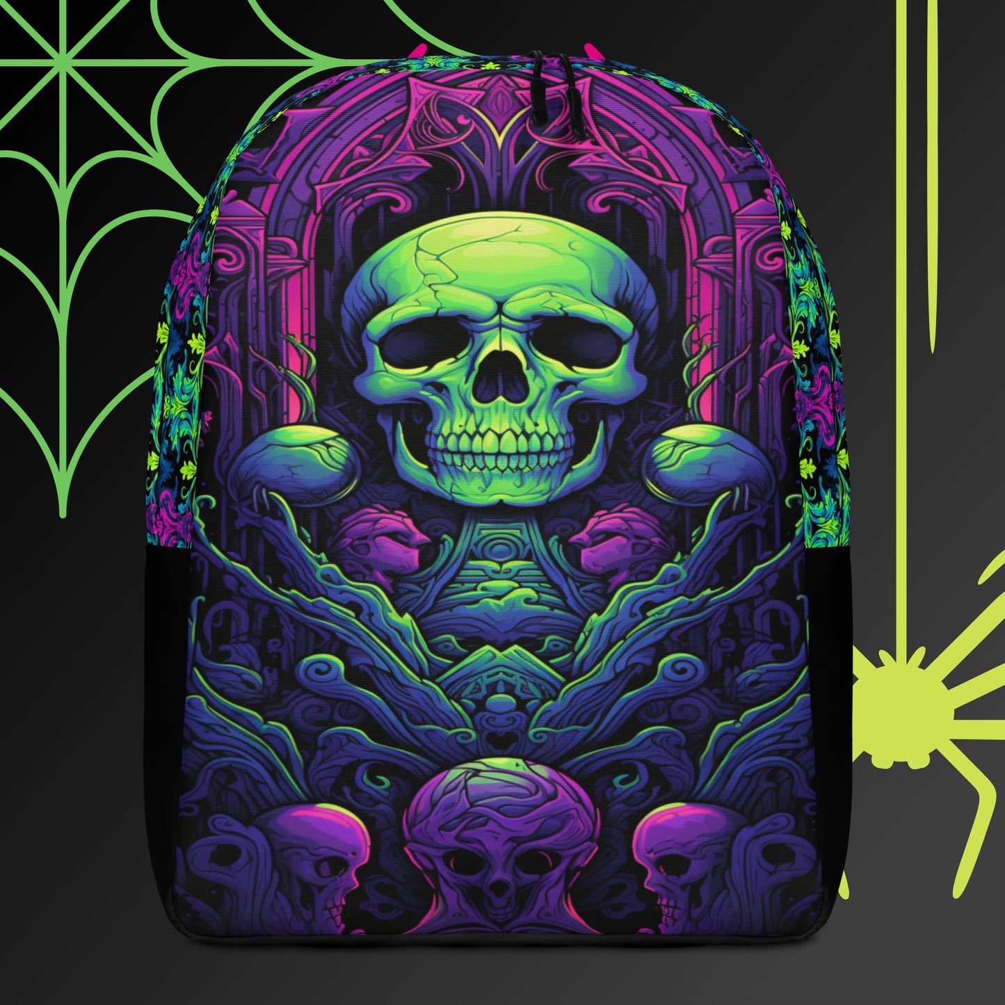 Neon skull Minimalist Backpack, Backpack with 15" inside pocket for Laptop, Hidden Pocket for Wallet, Lightweight well made
