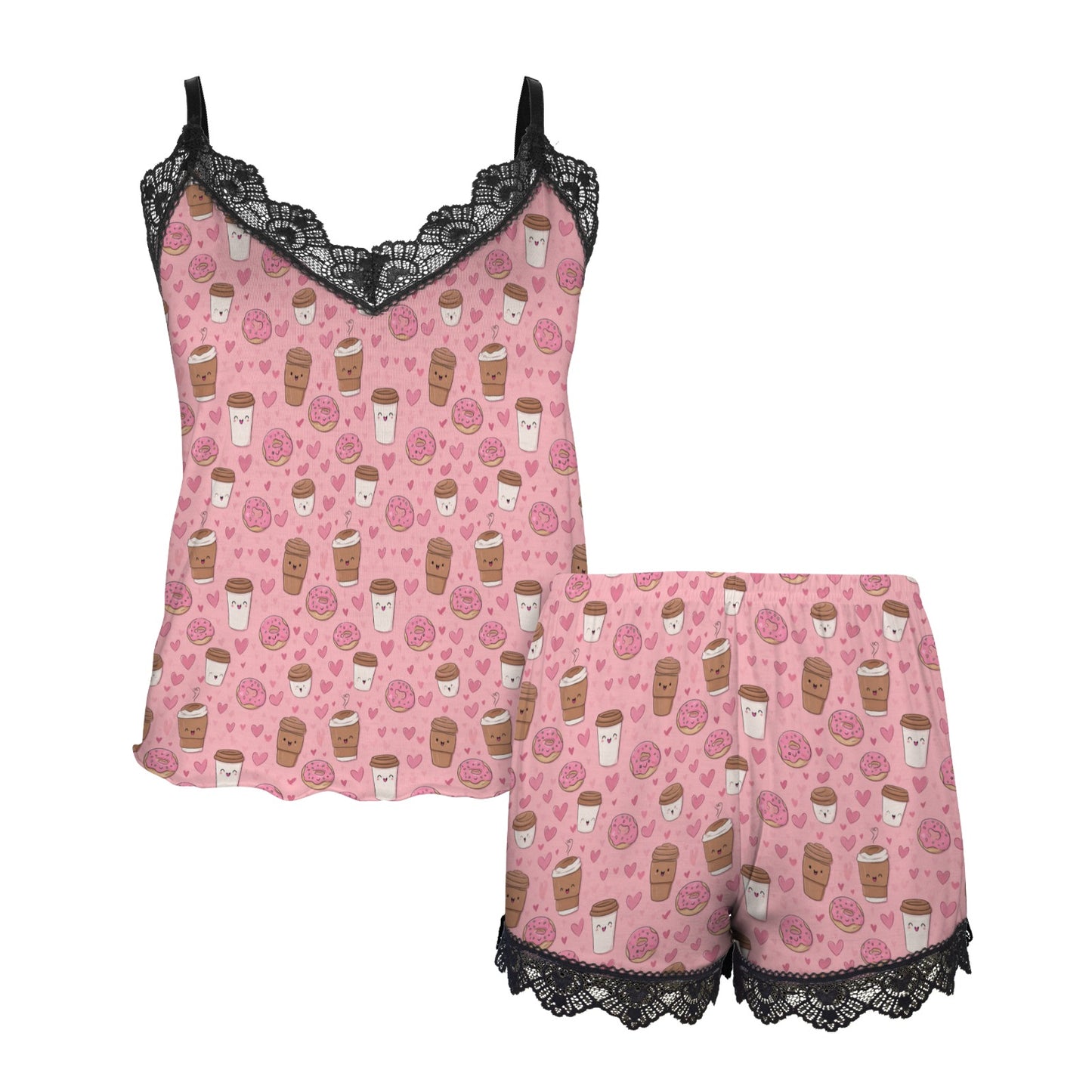 Coffee Lover Women's Lace Camisole Pajama Set