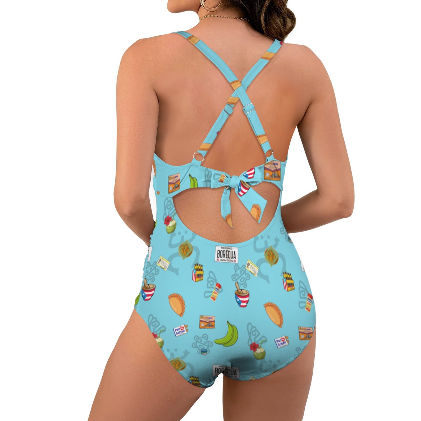 Boricua Swimwear Women's Twist Front Tie Back Swimsuit (Model S57)