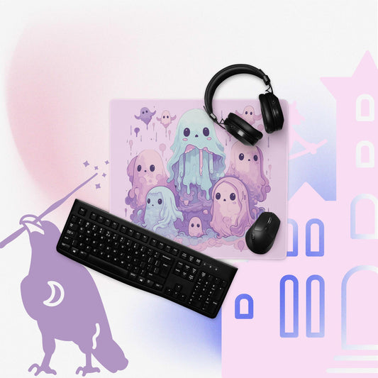 Pastel Ghost Gaming Mouse Pad, Premium-Textured Square Mousepad 18 x 16 Inch, Stitched Edge Anti-Slip Waterproof Rubber Mouse Mat, Pretty Cute Mouse Pad for Office Gaming Laptop