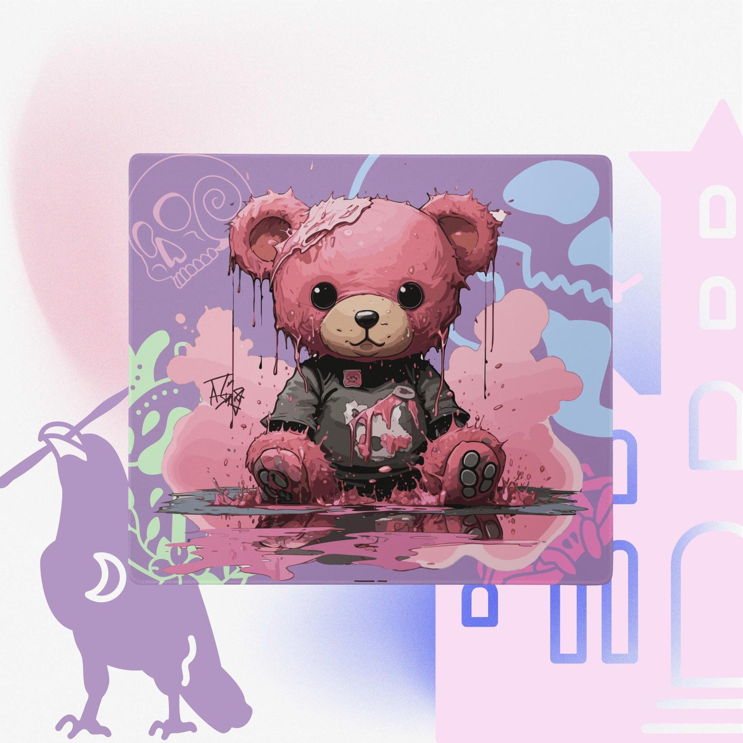 Lovely Teddy Gaming Mouse Pad, Premium-Textured Square Mousepad 18 x 16 Inch, Stitched Edge Anti-Slip Waterproof Rubber Mouse Mat, Pretty Cute Mouse Pad for Office Gaming Laptop