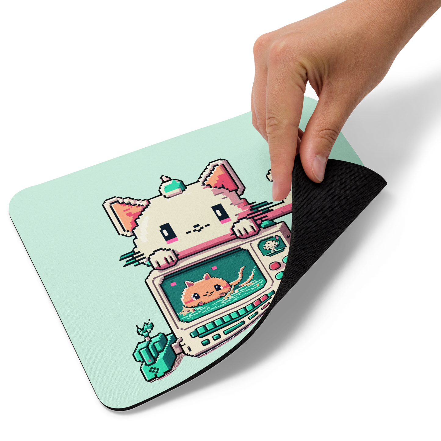 Pixel Cat Small Mousepad for Desktops, Non-Slip Rubber Base, Waterproof Mouse Mat, Mini Mouse Pad for Women Kids Men, Gaming Mouse Mat for Computer Laptop Home Office