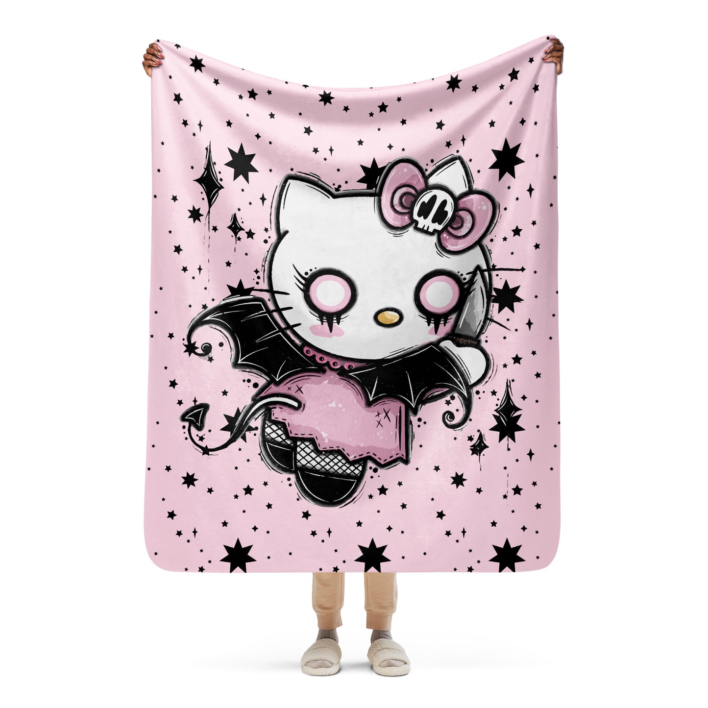 Goth Kitty Cozy Sherpa Throw Blanket for Couch, Decorative Fleece Thick Warm Blanket for Sofa Bed