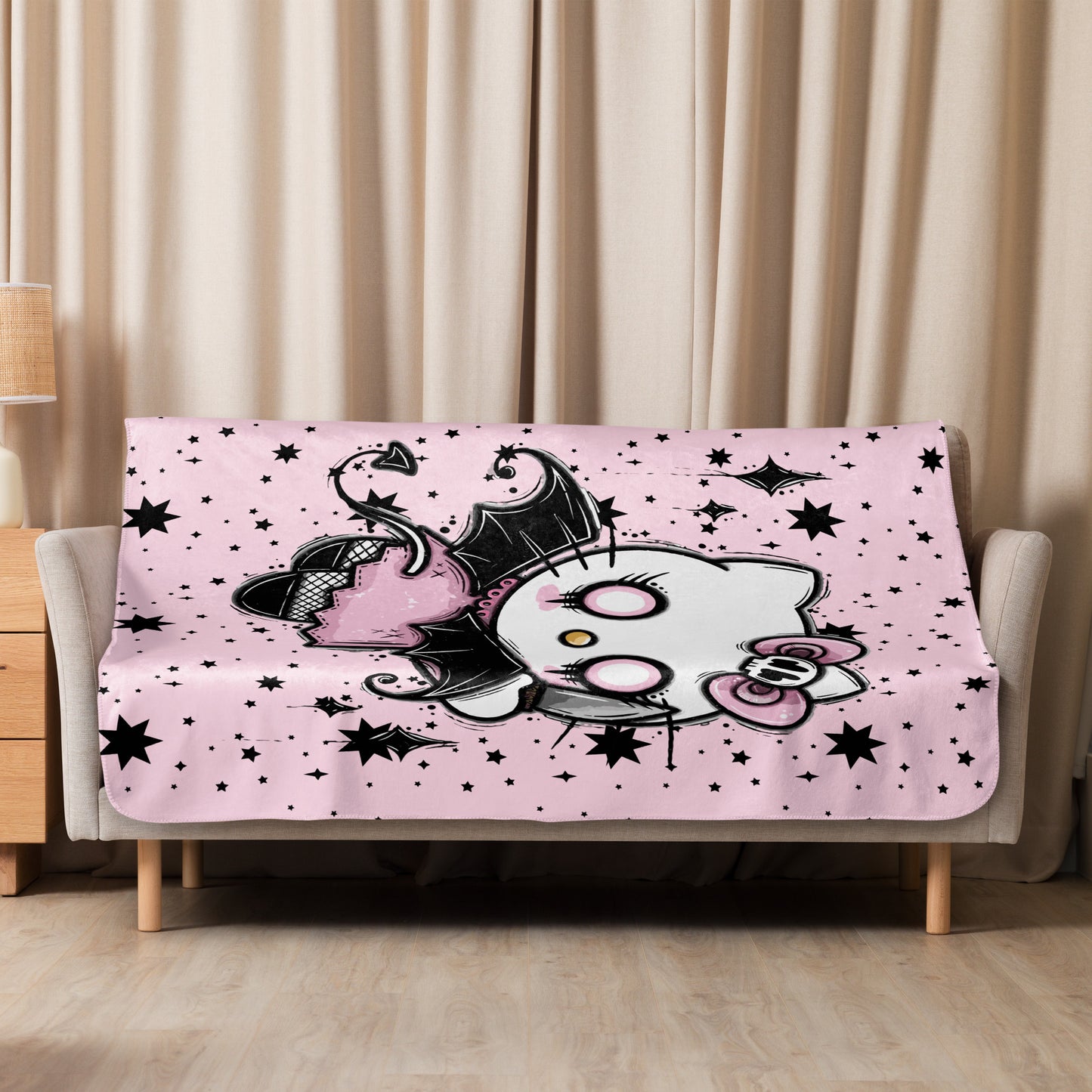 Goth Kitty Cozy Sherpa Throw Blanket for Couch, Decorative Fleece Thick Warm Blanket for Sofa Bed