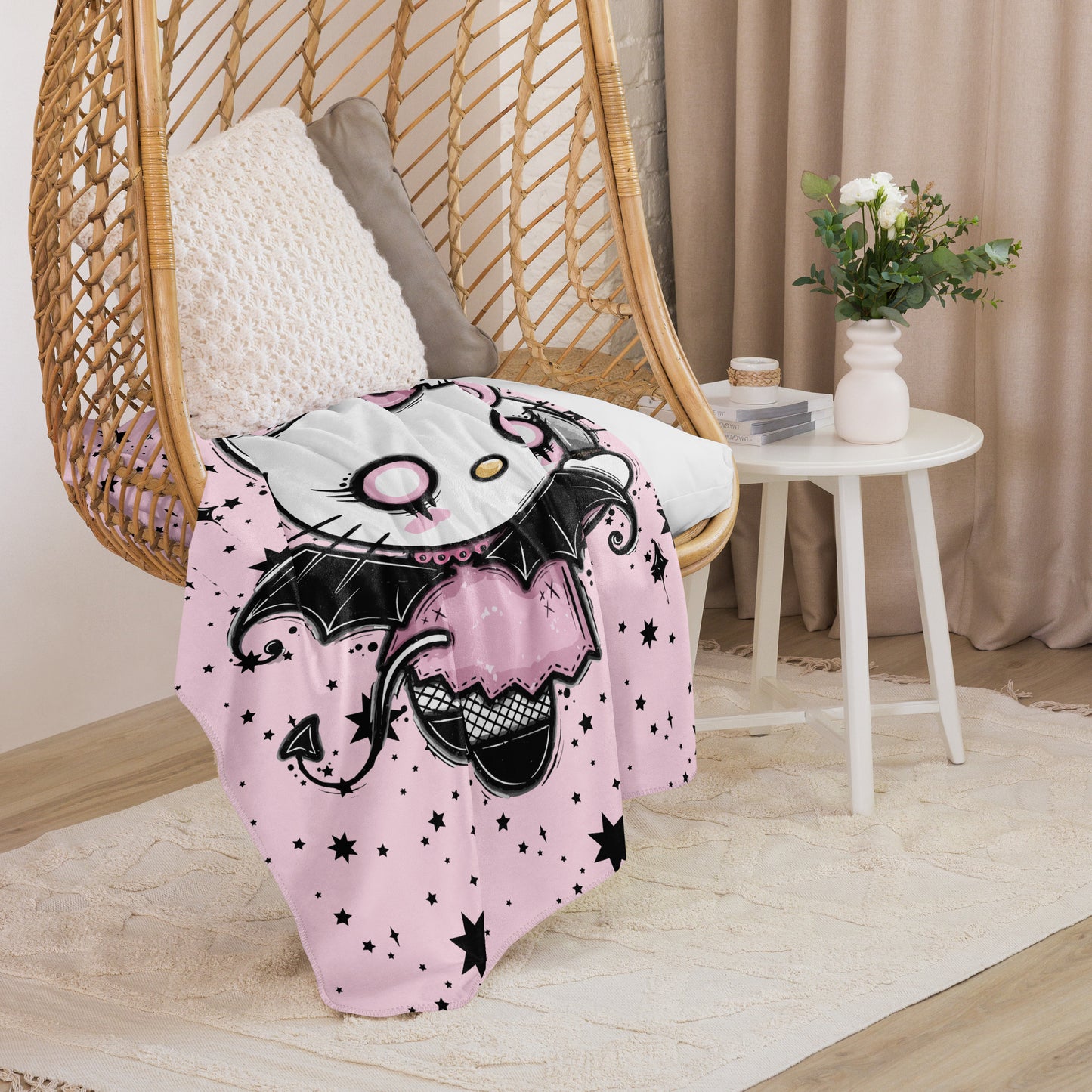 Goth Kitty Cozy Sherpa Throw Blanket for Couch, Decorative Fleece Thick Warm Blanket for Sofa Bed