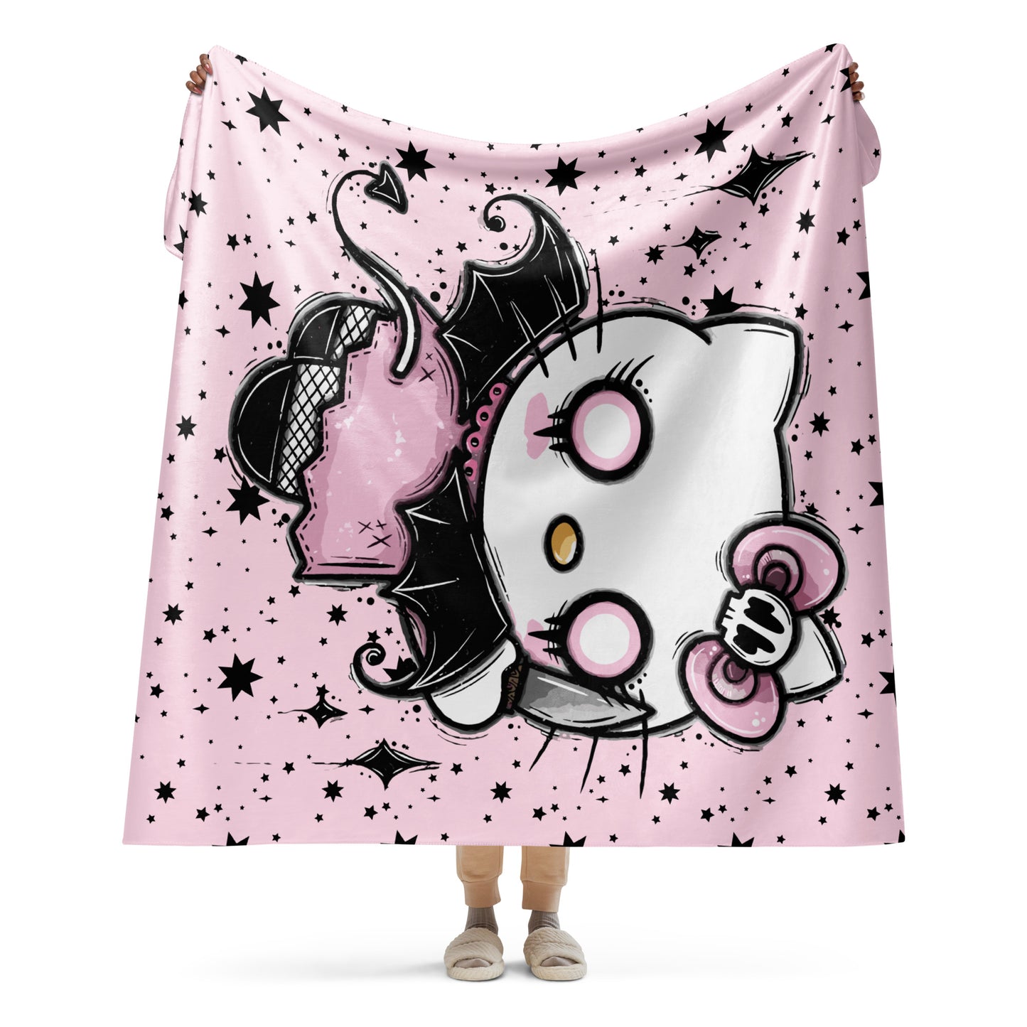 Goth Kitty Cozy Sherpa Throw Blanket for Couch, Decorative Fleece Thick Warm Blanket for Sofa Bed