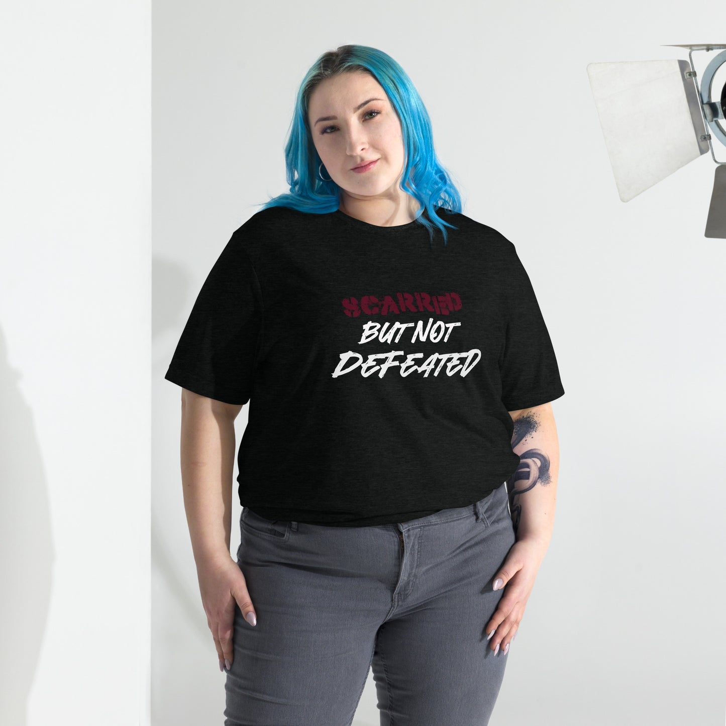 Scarred But Not Defeated Short sleeve t-shirt, New Years Motto, Last year quotes
