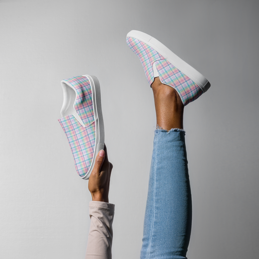 Pastel Flannel Slip-On Canvas Shoes, Classic Slip-on Fashion Sneaker, Walking Shoes, Walking Comfortable Slip on Sneakers, Non Slip Food Service Lightweight Sneaker