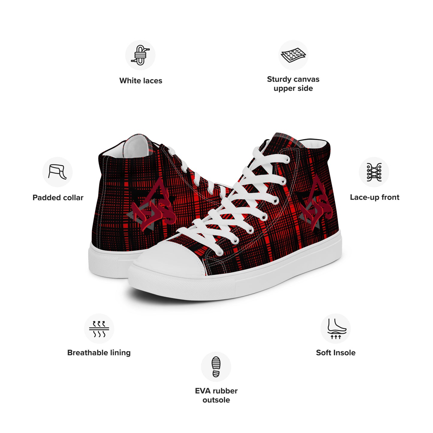 Check Mate! Women's High Top Canvas Shoes, Casual Lace up Canvas Shoes, Comfortable Fashion Classic Shoes