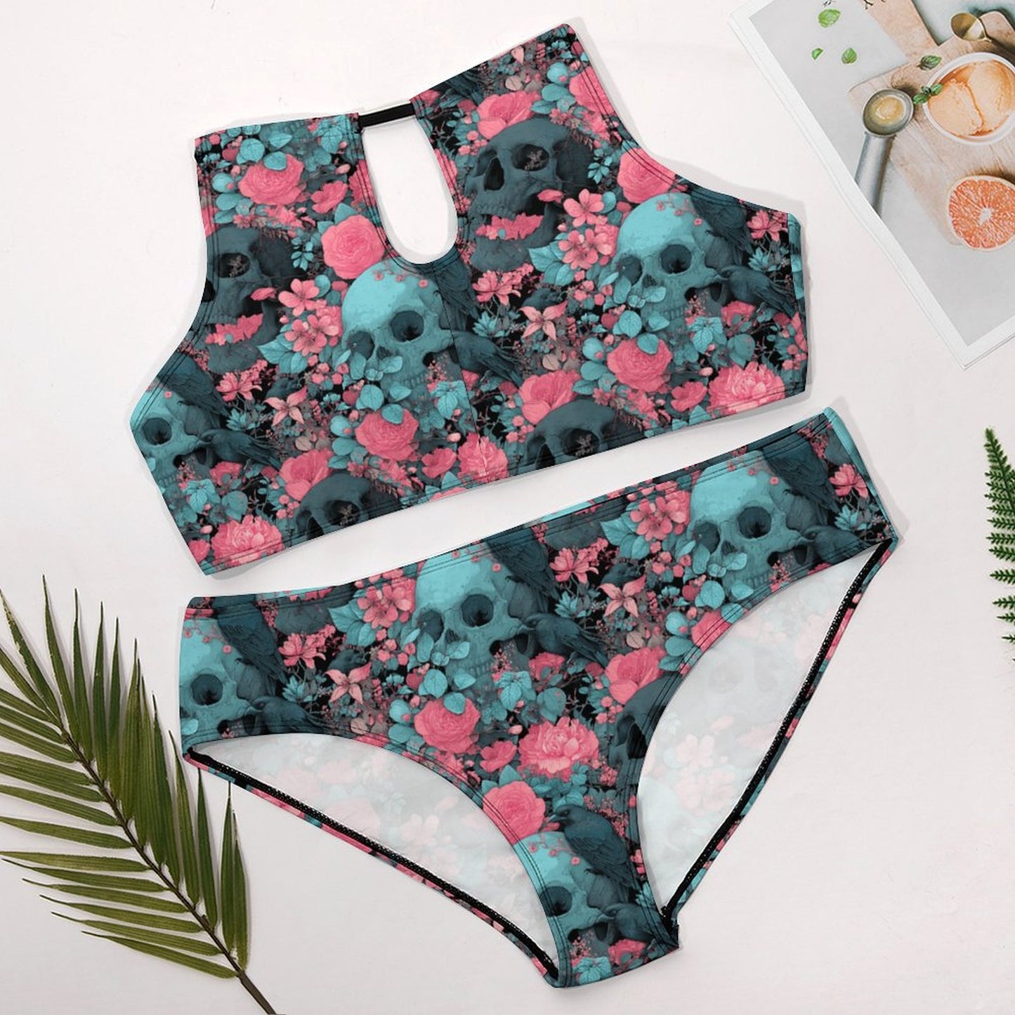 Crow and Skully Two-piece Swimsuit Two-piece Swimsuit-Large (BK2040)