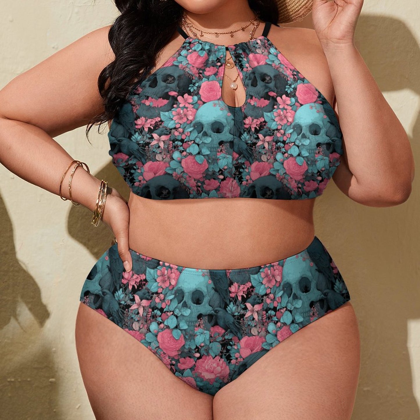 Crow and Skully Two-piece Swimsuit Two-piece Swimsuit-Large (BK2040)