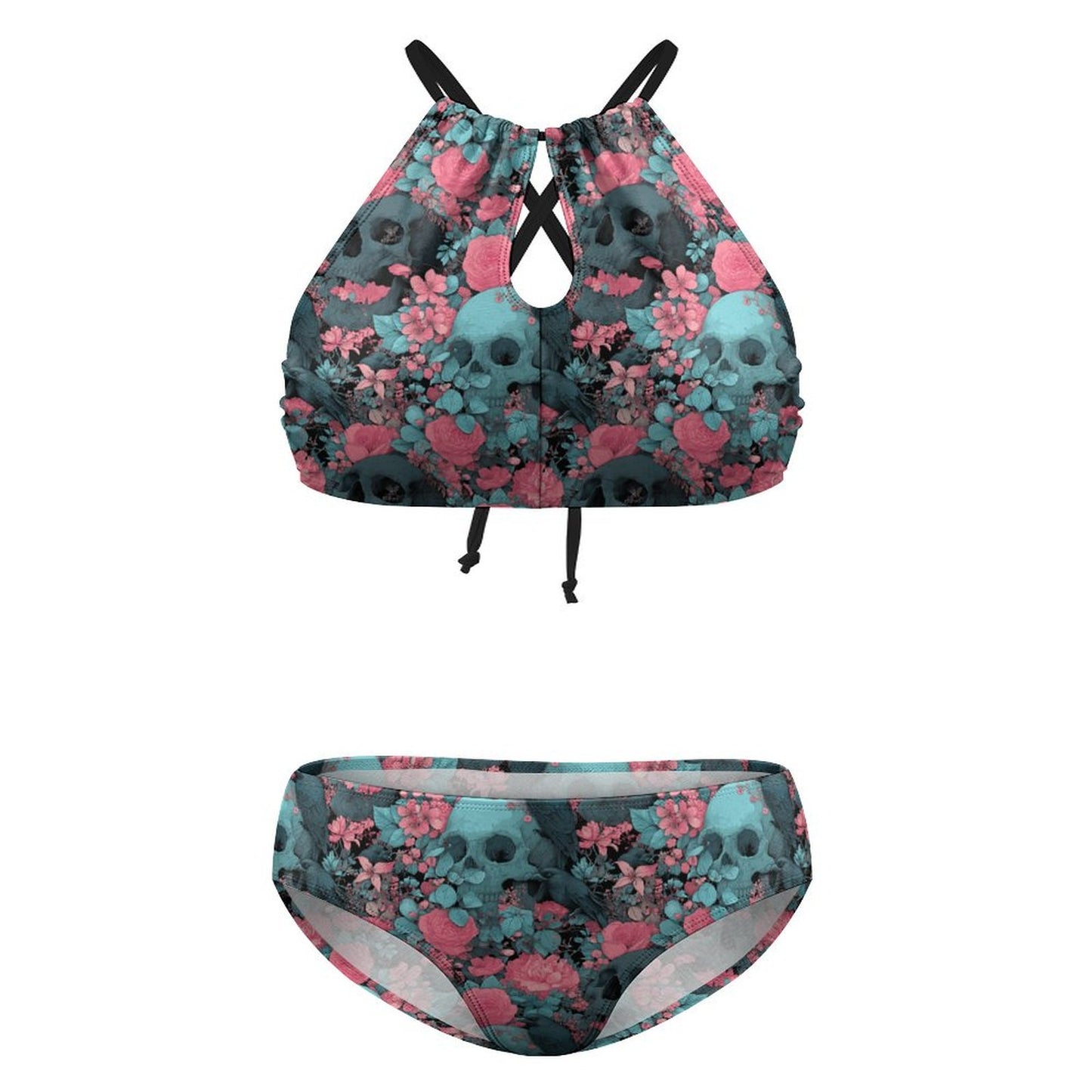 Crow and Skully Two-piece Swimsuit Two-piece Swimsuit-Large (BK2040)