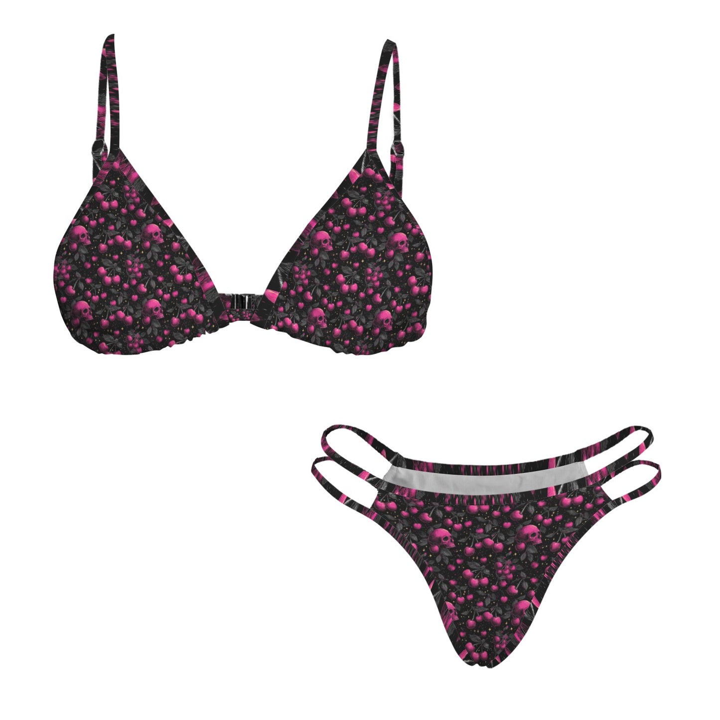 Poison Me Cherry Triangle Bikini Top & Low Rise String Thong Set
