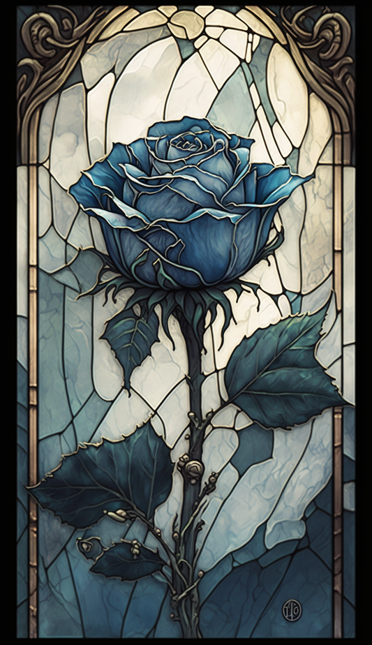 Blue Rose Stained Glass Window Style HD Lock Screen, Phone Wallpaper