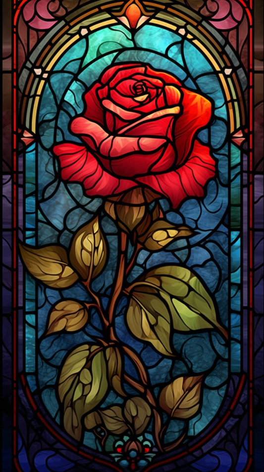 Red Rose Stained Glass Window Style HD Lock Screen, Phone Wallpaper