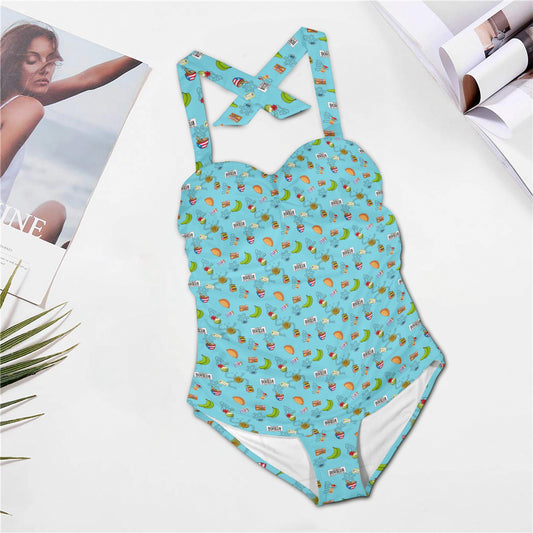 Borikua Swimsuit Women's Halter Neck Gather Chest Swimsuit