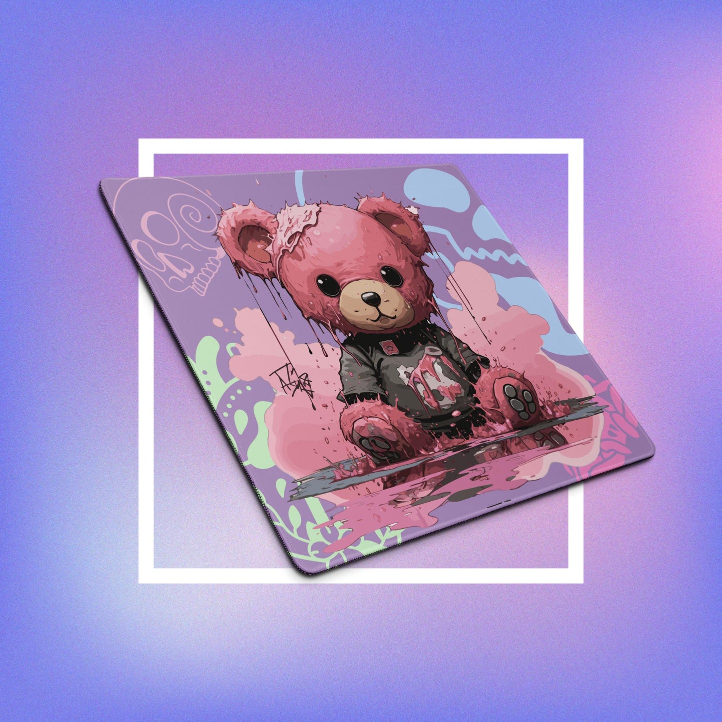 Lovely Teddy Gaming Mouse Pad, Premium-Textured Square Mousepad 18 x 16 Inch, Stitched Edge Anti-Slip Waterproof Rubber Mouse Mat, Pretty Cute Mouse Pad for Office Gaming Laptop