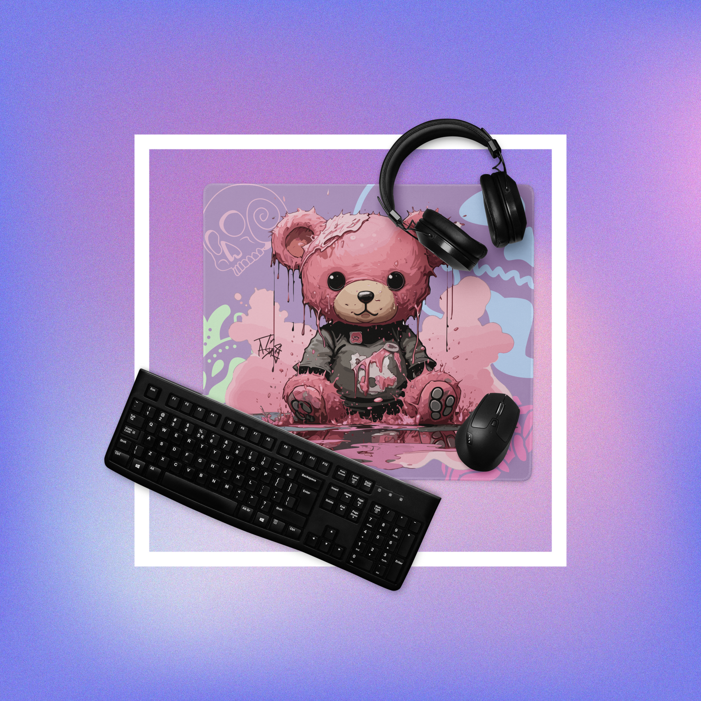 Lovely Teddy Gaming Mouse Pad, Premium-Textured Square Mousepad 18 x 16 Inch, Stitched Edge Anti-Slip Waterproof Rubber Mouse Mat, Pretty Cute Mouse Pad for Office Gaming Laptop
