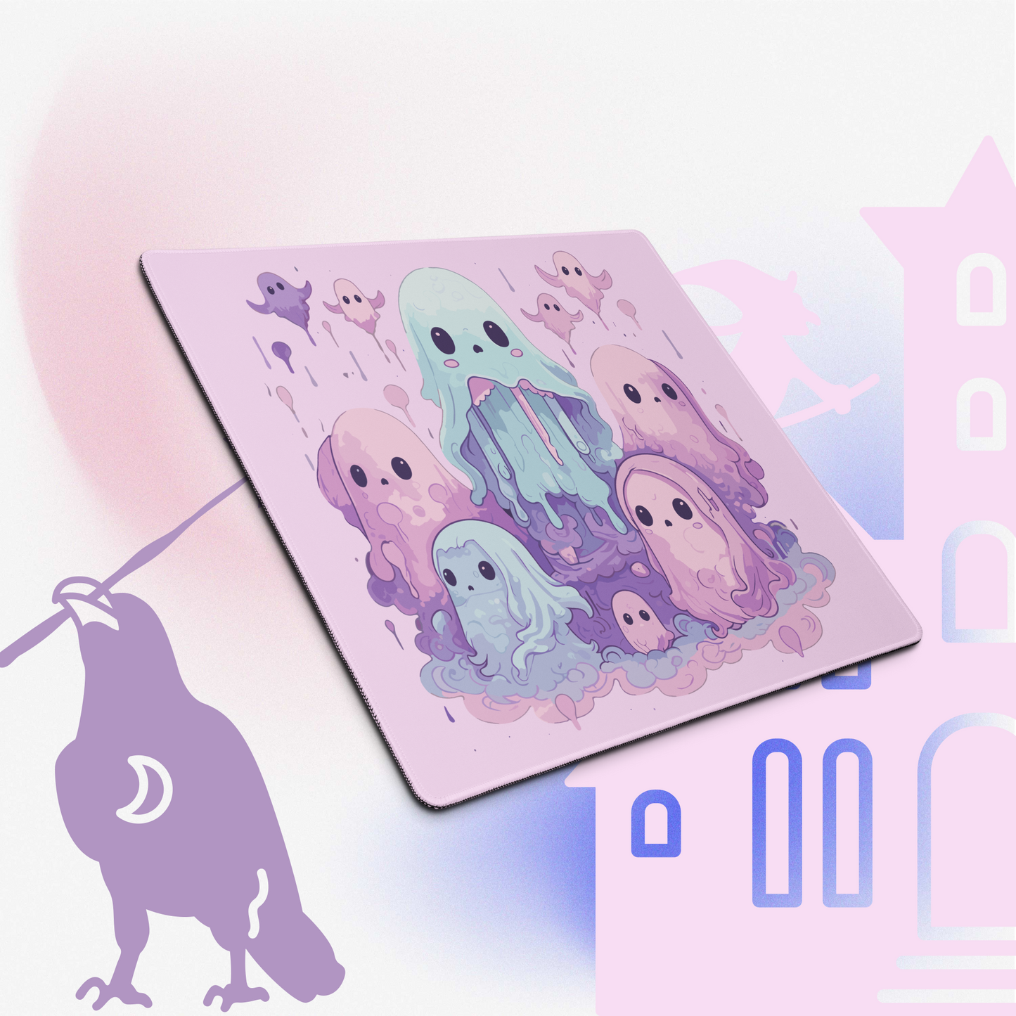Pastel Ghost Gaming Mouse Pad, Premium-Textured Square Mousepad 18 x 16 Inch, Stitched Edge Anti-Slip Waterproof Rubber Mouse Mat, Pretty Cute Mouse Pad for Office Gaming Laptop