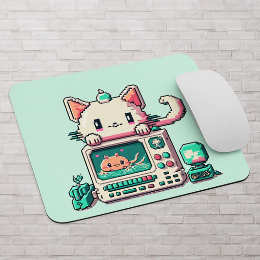 Pixel Cat Small Mousepad for Desktops, Non-Slip Rubber Base, Waterproof Mouse Mat, Mini Mouse Pad for Women Kids Men, Gaming Mouse Mat for Computer Laptop Home Office