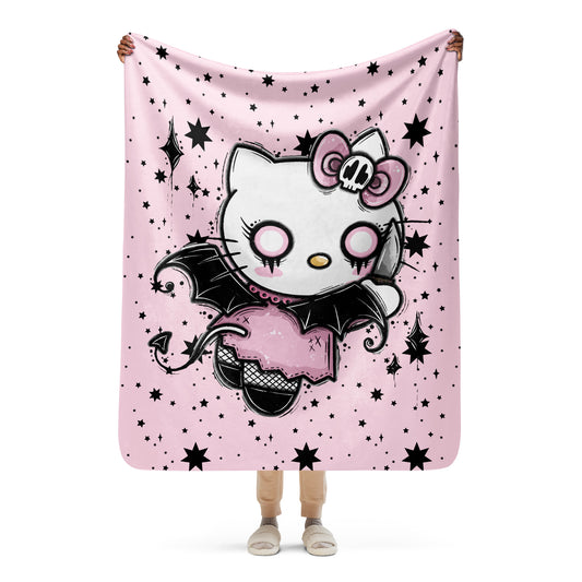 Goth Kitty Cozy Sherpa Throw Blanket for Couch, Decorative Fleece Thick Warm Blanket for Sofa Bed
