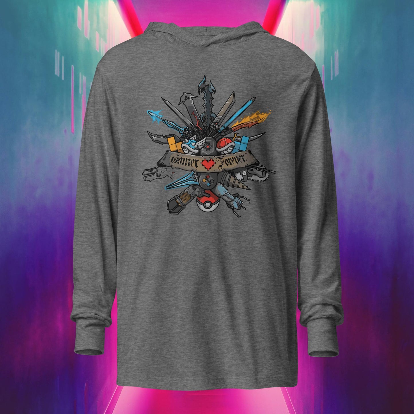 Gamer Forever Hooded long-sleeve tee Unisex, Gamer Theme Sweatshirt